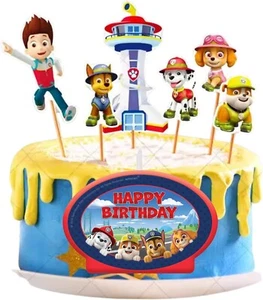 Paw Patrol Tortenaufleger und Wachskerze Happy Birthday Party Deko 9 tlg Set - Bild 1 von 3