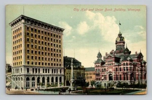 Winnipeg Monitoba Kanada Rathaus & Union Bank Gebäude Postkarte 1911 - Bild 1 von 2