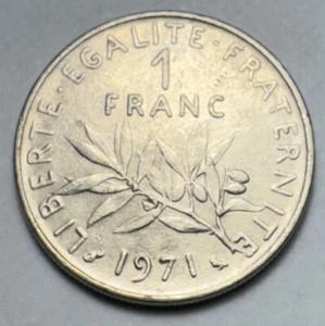 1971 France 1 Franc Nickel Coin. Bx11.30 - Picture 1 of 2