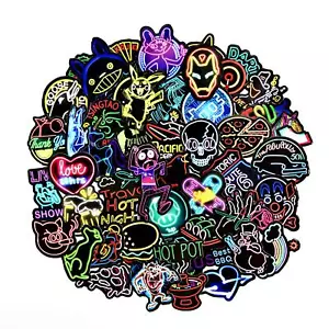 50 Pcs Neon Styles Stickers For Laptop Water Bottles Cases Motorcycle Bike Kids - Picture 1 of 3