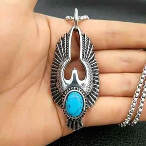 Beautiful Turquoise Eagle Wings Pendant & 18" Necklace FREE SHIPPING IN THE USA! - Picture 1 of 3
