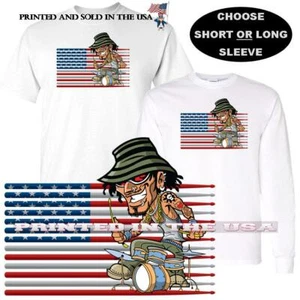 American Band Drummer USA Drum Sticks Cartoon Caricature #2 T Shirt  - Picture 1 of 4