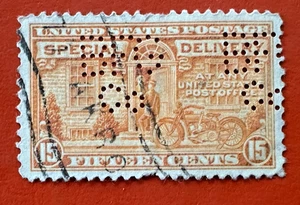BFG BF GOODRICH TIRE Akron PERFIN ~ 1931 E16 MOTORCYCLE SPECIAL DELIVERY STAMP ~ - Picture 1 of 2
