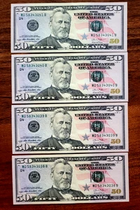 NEW Uncirculated FIFTY Dollar Bills SERIES 2013  $50 Sequential Notes Lot of 4 - Picture 1 of 18