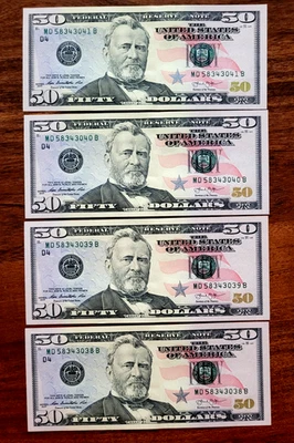 NEW Uncirculated FIFTY Dollar Bills SERIES 2013  $50 Sequential Notes Lot of 4 - Image 1 of 4