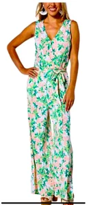 C Wonder byChristianSiriano WideLeg Knit Jumpsuit Tropical Peach Print SZ L - Picture 1 of 3