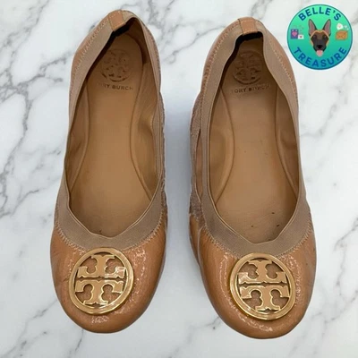 Sapatos femininos Tory Burch Caroline balé 8,5M couro marrom 50008664 - Imagem 1 de 4