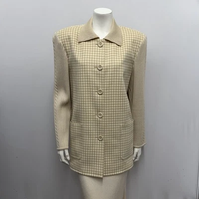 Chaqueta De Colección Escada A Cuadros y Tejida Lana y Angora Caqui Beige IMPRESIONANTE Talla 40 Foto 1 de 4