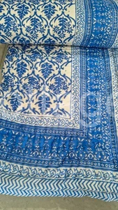 Jaipuri Reversible Hand Block Print Kantha Floral Blanket Quilt Queen Size - Picture 1 of 10