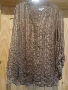 ROZ&ALI Herbst Ren braun transparentes Shirt NEU Gr. 3X - Bild 1 von 12