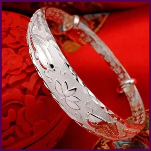 New fashion brands 999 Sterling silver Pisces play lotus bracelets Bangle for - Picture 1 of 23