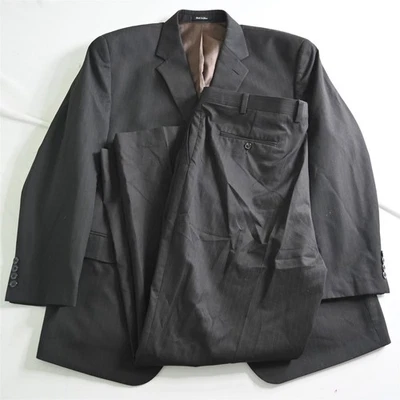 Van Heusen 48R 42x32 Dark Brown Striped Mens Jacket Pants Suit - Image 1 of 4