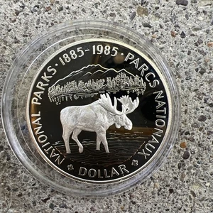 Kanada 1985 1 $ PP ~ 100th Anniv. Nationalparks ~ Elch Dollar ~ 50% Silber - Bild 1 von 2