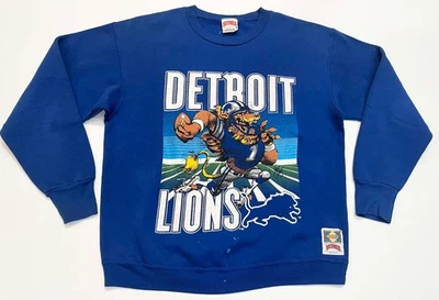 Vintage Nutmeg NFL Detroit Lions Football Crewneck Sweatshirt Blue L USA - Image 1 of 4