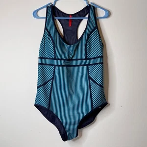Spanx Hourglass Slimming Shaping Swimsuit One Piece Navy Splash Thin Stripe 16 - Picture 1 of 11