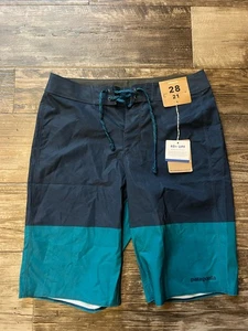 Patagonia Uomo Hydropeak Boardshorts 28 Blu Blocco Colore Coulisse Nuoto Surf - Foto 1 di 8