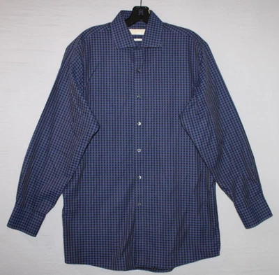 Camisa de vestir Michael Kors para hombre manga larga azul negro a cuadros 16 32/33 sin planchar Foto 1 de 4