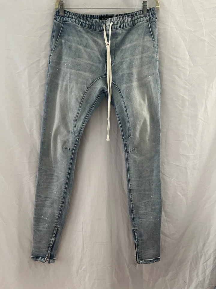 Pantalones de mezclilla Pacsun pintados laterales a rayas ajustados con cremallera al tobillo cordón M Foto 1 de 4