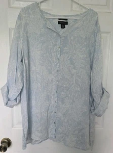 NWOT Sz 2X Tahari 100% Linen Roll Tab Sleeve Blouse Top Tunic Button Front  - Picture 1 of 7