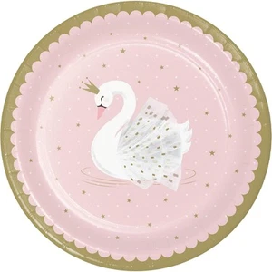 Creative Party PC343834 Swan Princess Pink and Gold Paper Dinner Plates-8 Pcs - Picture 1 of 2