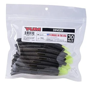 Yum 5 Dinger Blk Pack of 30 Green Pumpkin/Chartreuse Belly - Picture 1 of 2