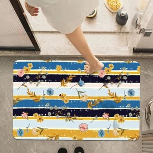 Bath Mat RugColorful Stripes and Flowers Non-Slip Super Absorbent Quick Dryin... - Picture 1 of 6