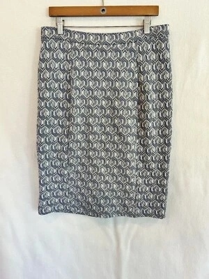 Falda Anthropologie Maeve Emmy Texturizada Geométrica Lápiz Azul con Hilo Dorado Foto 1 de 4