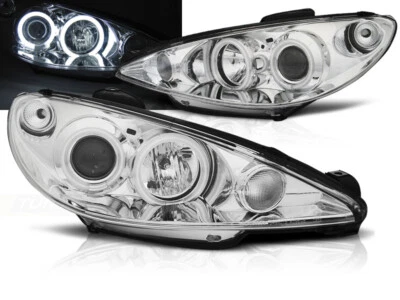 Faros Peugeot 206 2002-2004 2005 2006 VR-1505 Angel Eyes Cromo CCFL Foto 1 de 4