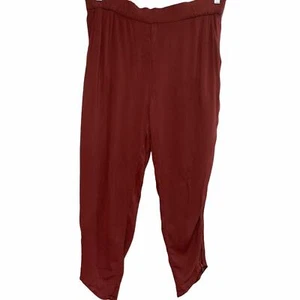 Free People Boho Chic Rust Crinkle Harem Pants Sm Cozy Baggy Side Zip Sash Belt - Picture 1 of 10