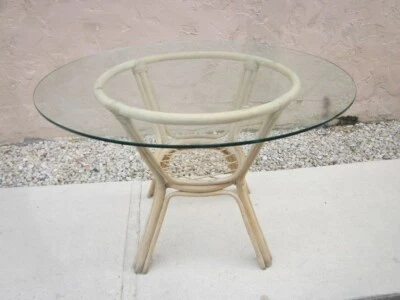 Bamboo Rattan round table base with glass top tropical style - Image 1 of 4