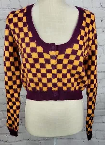 Zara Women’s S Checkered Plaid Knit Sweater Jacket Orange Wool Blend Y2K Retro - Picture 1 of 7