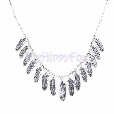 NUEVO CON ETIQUETAS Collar Colgante Pluma Multi Tribal Tono Plata Marca Lucky Foto 1 de 4