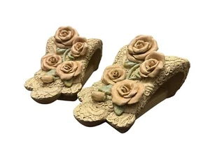 Set Vintage 3D Resin Pink Floral Lace Drapery Curtain Rod Corbel  Swag Holder - Picture 1 of 7