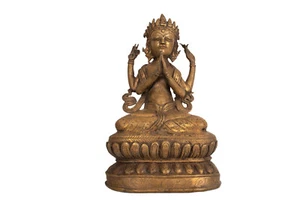 Antike Bodhisattva , Sadaksari Avalokiteshvara Figur. Bronze. Tibet 19./20. Jh. - Picture 1 of 9
