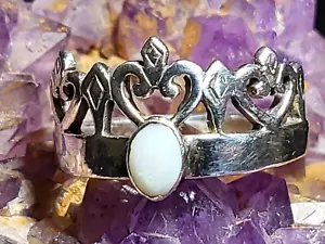 TG 8,5 anello vintage argento sterling metà secolo corona opale tenuta 925 marcato - Foto 1 di 10