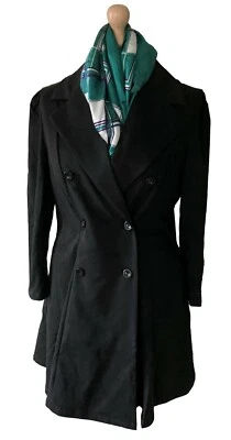 22 24 PLUS SIZE SUEDETTE DOUBLE BREASTED BLACK TRENCH COAT TRUE TO SIZE GOTHIC - Image 1 of 4