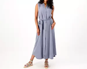 Maxi Vestido Sin Mangas Puntada Lateral con Frente Plisado Humo - Azul, Mediano - Imagen 1 de 1