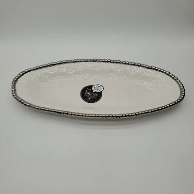 Pampa Bay Porcelain Large Oval Serving Tray with Silver Bead Edge - Image 1 of 4