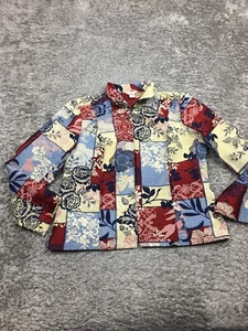 Christopher & Banks Jacket Womens Size Large Beige Blue Red Patch Floral - Picture 1 of 12