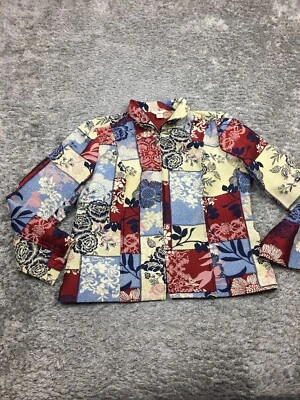 Chaqueta Christopher & Banks Mujer Talla Grande Beige Azul Rojo Parche Floral Foto 1 de 4