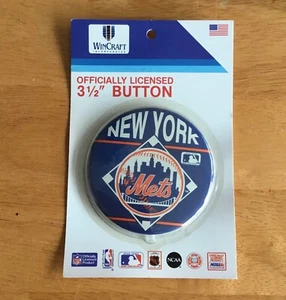 "Pin de botón oficial de 3,5"" Wincraft New York Mets MLB de colección nuevo en paquete sin abrir" - Imagen 1 de 2