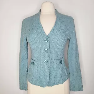 Giacca blazer maglia tweed turchese ST JOHN taglia 6 lana seta ufficio twee preppy - Foto 1 di 11