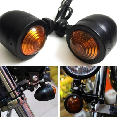 2x Black Amber Motorcycle Turn Signal Mini Bullet Blinker Light For Harley Honda Foto 1 de 4