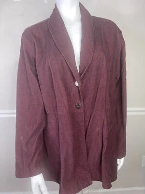 Blazer vintage de lino 100 % algodón pana para mujer talla M borgoña con botones Y2K Foto 1 de 4
