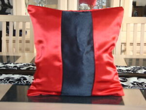 RED AND BLACK SATIN DESIGN CUSHION COVER