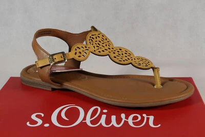 S.Oliver Women's Thong Sandals Leather Yellow/Brown - Image 1 of 4