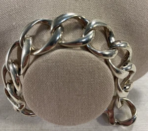 Vintage Sterling Silver Puffed Large Hollow Link 8"  Bracelet -- 2903 - Picture 1 of 8