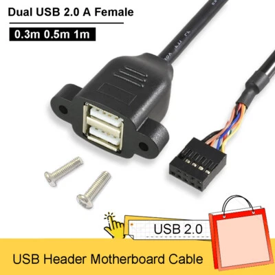Dual USB 2.0 A Female to 2.54 USB Header Motherboard Female Cable 0.3m 0.5m 1m - Image 1 of 4