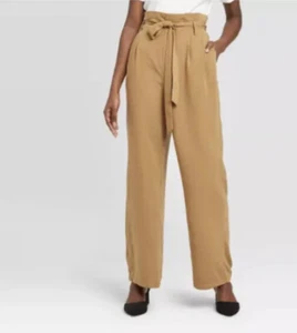 A New Day Pants Womens Size 16 Brown Paper Bag Waist Sash Tie Belt Trousers New - Picture 1 of 12
