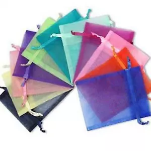 100 pcs Sheer Organza Drawstring Gift Bags, Jewelry, Wedding, Party Favor Pouch - Picture 1 of 21